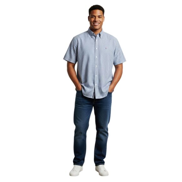 Tommy Hilfiger Blue & White Plaid Short Sleeve Button Down Shirt Size XXL - Picture 10 of 12